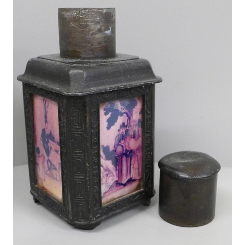 644 - A Chinese Qing Dynasty style pewter tea caddy