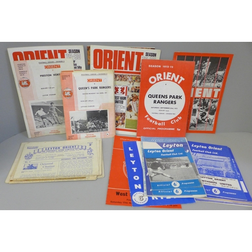 686 - Football memorabilia; Leyton Orient home programmes from the 1950s (12 no.), 60s and 70s (50 no.)