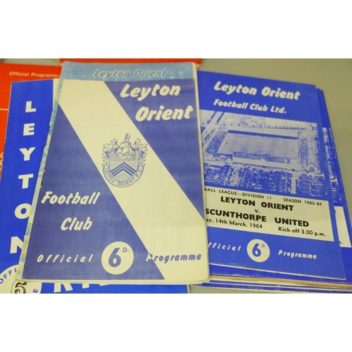 686 - Football memorabilia; Leyton Orient home programmes from the 1950s (12 no.), 60s and 70s (50 no.)