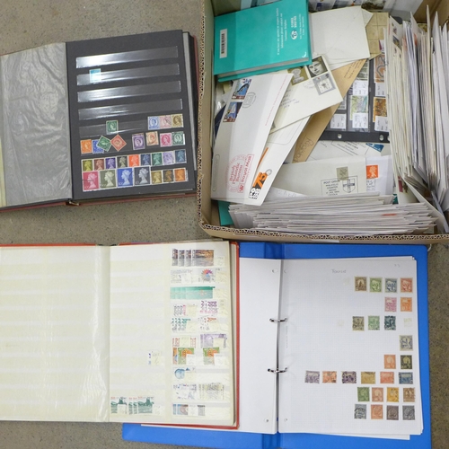 713 - Stamps; a box of stamps, covers, etc., loose and in albums