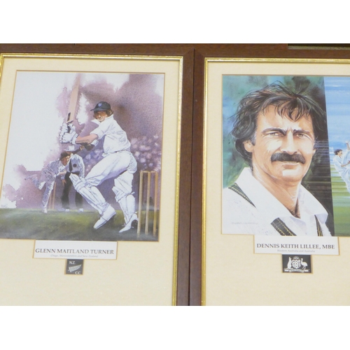 715 - Five framed cricketer prints including Lillie, Richards, Botham