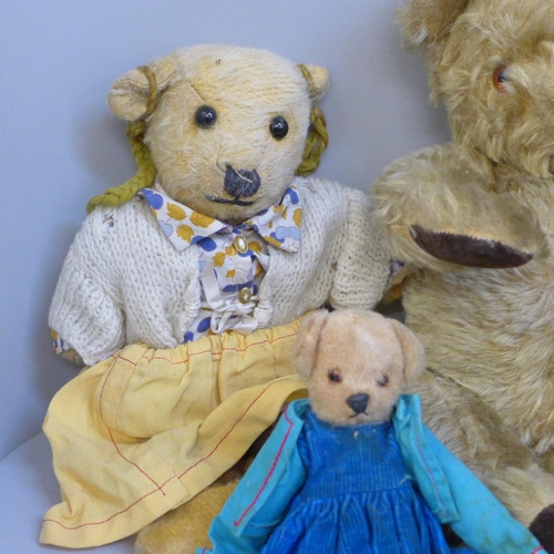 743 - Seven vintage Teddy bears including one musical