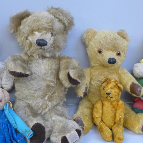 743 - Seven vintage Teddy bears including one musical