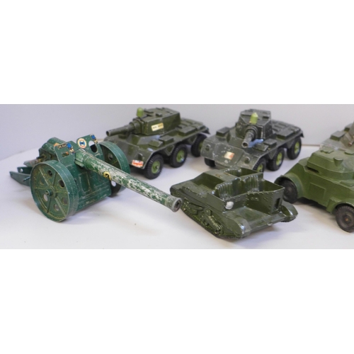 744 - Britain's, Dinky, etc., military field gun vehicles