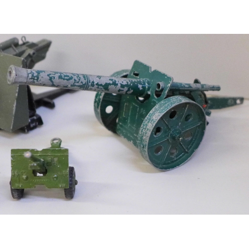 744 - Britain's, Dinky, etc., military field gun vehicles