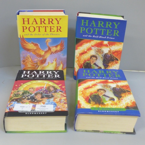 750 - Four Harry Potter first edition novels