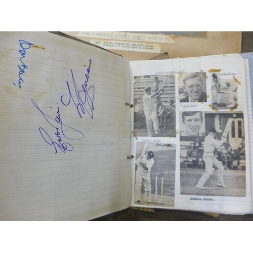 758 - Cricket ephemera and scrap albums with autographs including Larwood, Boycott, Subba Row Internationa... 