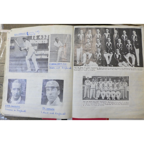 758 - Cricket ephemera and scrap albums with autographs including Larwood, Boycott, Subba Row Internationa... 