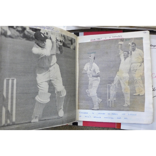 758 - Cricket ephemera and scrap albums with autographs including Larwood, Boycott, Subba Row Internationa... 