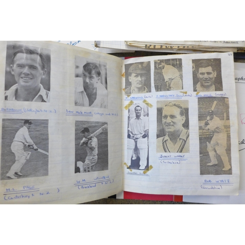 758 - Cricket ephemera and scrap albums with autographs including Larwood, Boycott, Subba Row Internationa... 