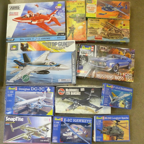 759 - A collection of model aircraft and motor car kits, Revell, Airfix, and Monogram, etc.