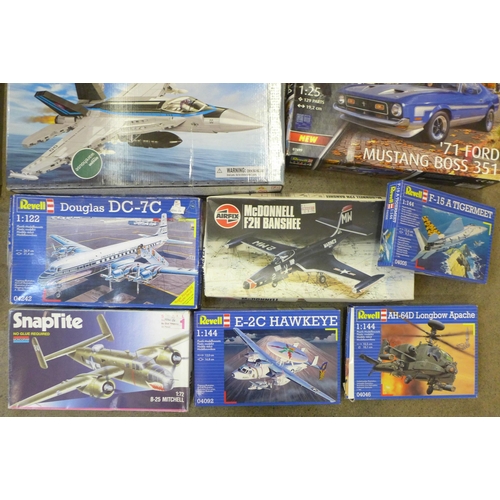 759 - A collection of model aircraft and motor car kits, Revell, Airfix, and Monogram, etc.