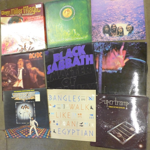 762 - A collection of LP records; Alice Cooper, Black Sabbath, Glen Miller, Bee Gees, etc. (19)