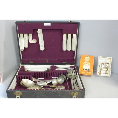 769 - A collection of flatware and a boxed The Lucie Attwell Kiddy's Cutlery set, boxed