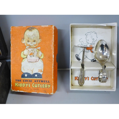 769 - A collection of flatware and a boxed The Lucie Attwell Kiddy's Cutlery set, boxed