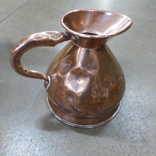 770 - A copper flagon, Imperial 1 gallon and a smaller copper flagon and a copper warming pan