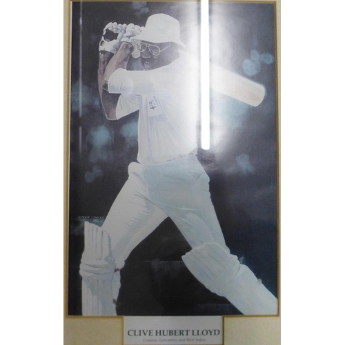 777 - Five framed cricketer prints including Clive Lloyd, Imran Niazi and Gary Sobers