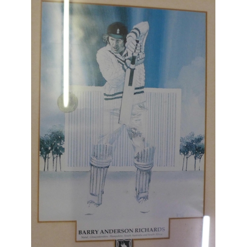 777 - Five framed cricketer prints including Clive Lloyd, Imran Niazi and Gary Sobers