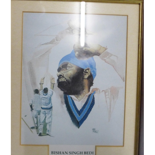 777 - Five framed cricketer prints including Clive Lloyd, Imran Niazi and Gary Sobers