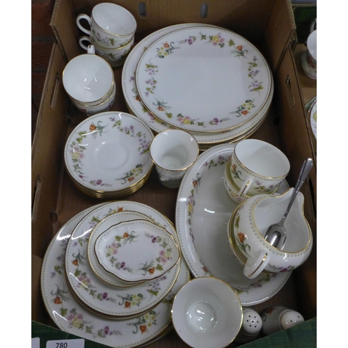 780 - Wedgwood Mirabelle R4537 tea and dinnerwares, six setting, cups, saucers, dinner, tea and side plate... 