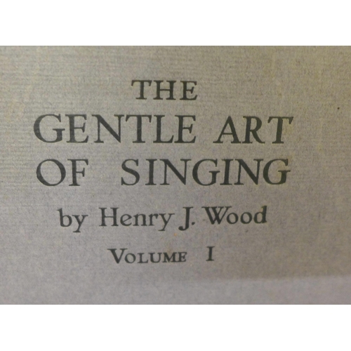 785 - A Radio Times from 1959 in folder; two The Gentle Art of Singing by Henry J. Wood, a wooden vintage ... 