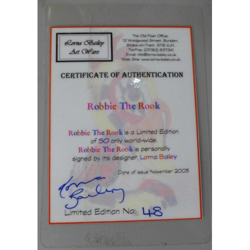 794 - A Lorna Bailey Robbie The Rook S150 limited edition no. 48, a/f (crack and chip), with certificate o... 