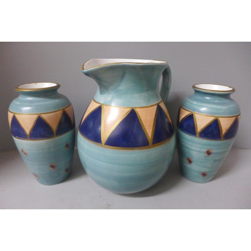 797 - A pair of Porto of Call by Jeff Banks vases and matching jug