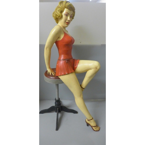 801 - A Jun Asilo Marilyn Monroe composition figure sat on a bar stool, 66cm