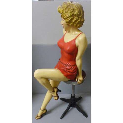 801 - A Jun Asilo Marilyn Monroe composition figure sat on a bar stool, 66cm