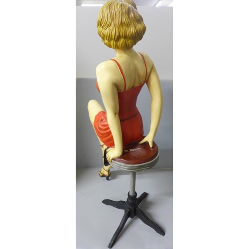 801 - A Jun Asilo Marilyn Monroe composition figure sat on a bar stool, 66cm