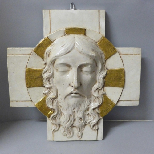 803 - A plaster wall plaque of Jesus Christ, 41cm wide.