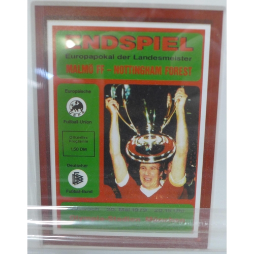 805 - Nottingham Forest, framed and mounted pictures from the 1979 European Cup Final, one picture signed ... 