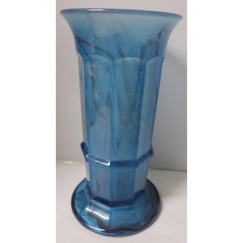 807 - A large clear glass poison jar, 35.5cm and a Davidson blue glass vase