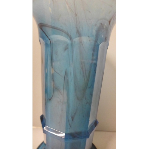 807 - A large clear glass poison jar, 35.5cm and a Davidson blue glass vase