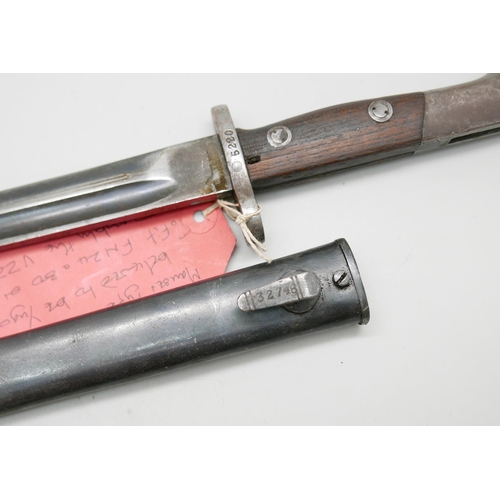 832 - A Mauser type bayonet (believed to be Yugoslavian), to fit FN24 or 30, possibly the V224