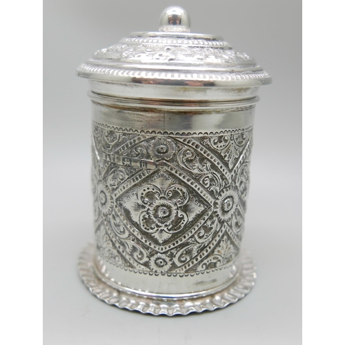 838 - A Victorian embossed tea caddy, Birmingham 1876, 83g