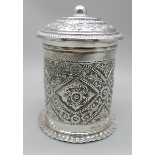 838 - A Victorian embossed tea caddy, Birmingham 1876, 83g