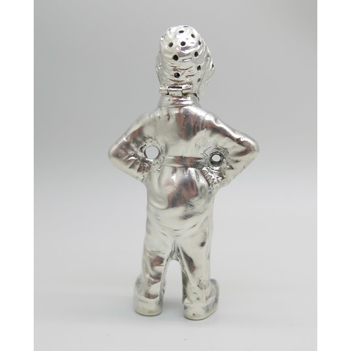 847 - A novelty continental silver pepper modelled as a young Dutch boy, marked HH, possibly Herbert Hooij... 