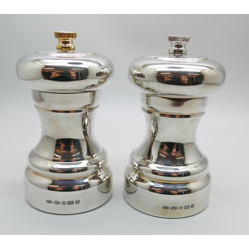 855 - A silver salt and and a silver pepper by Roberts & Dore