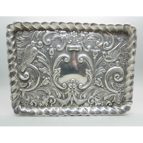 859 - An embossed silver tray, Chester 1908, 163g, 17.5cm x 23cm