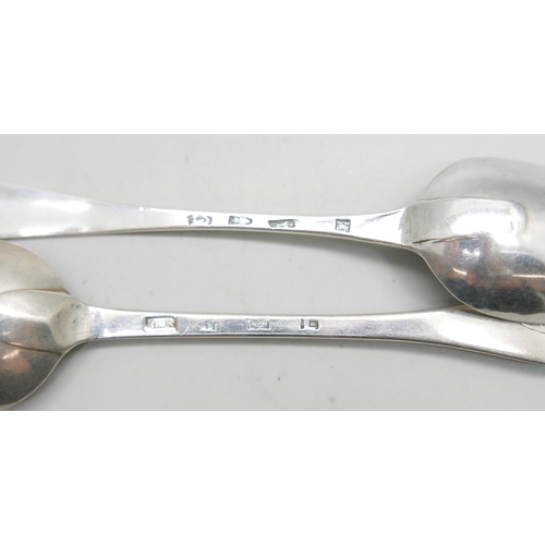 879 - Two silver serving spoons, one London 1771 by Thomas & William Chawner and one with Scottish mark, 1... 