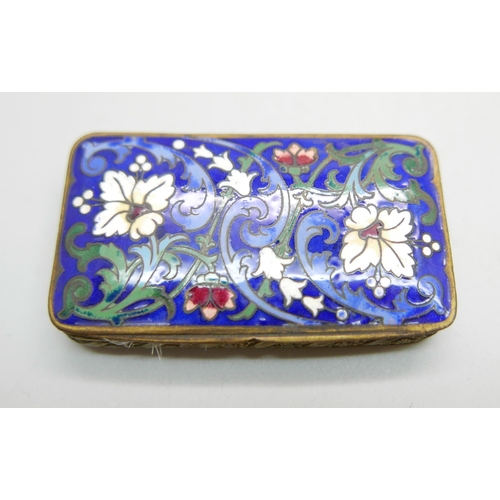 881 - A silver and blue enamelled pill box, Birmingham 1912, and a double section powder with enamelled to... 