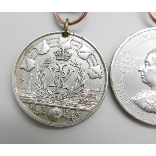 905 - Six early 20th Century commemorative medallions  and a silver fob medal