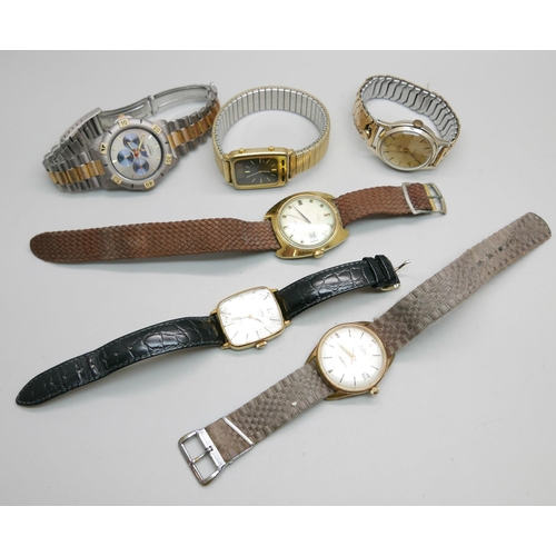 911 - Six wristwatches including MuDu and Smiths Empire