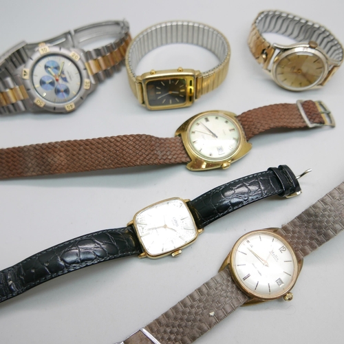 911 - Six wristwatches including MuDu and Smiths Empire