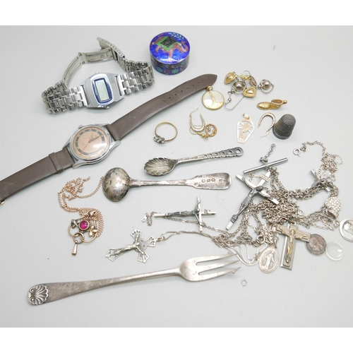 923 - A collection of silver, watches and a cloisonne box, etc.