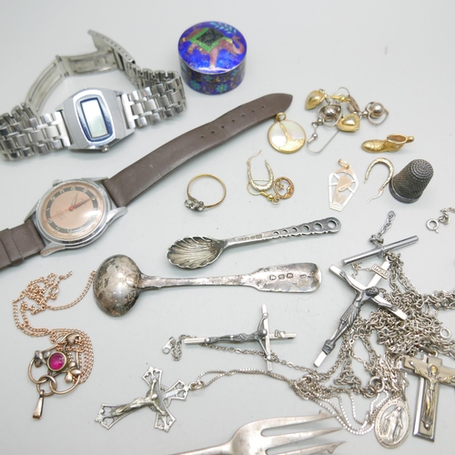 923 - A collection of silver, watches and a cloisonne box, etc.