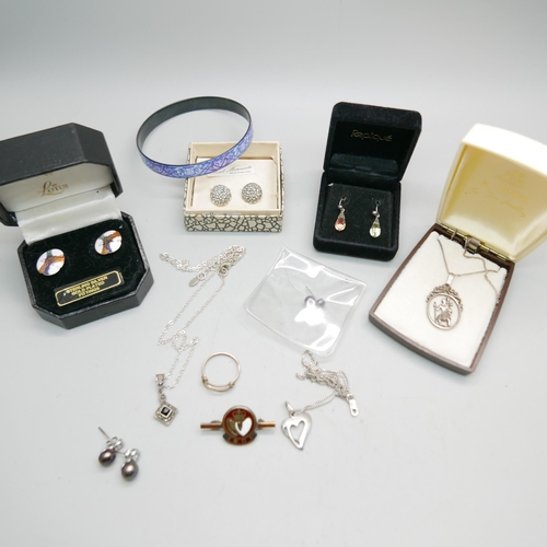 924 - Silver jewellery, a Michaela Frey bracelet and costume jewellery