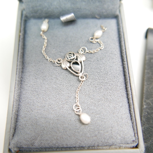 925 - Two silver Celtic necklaces, earrings and a Sea Gems bookmark