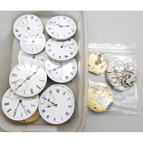 935 - Pocket watch movements including E.J. Dent (missing dial)